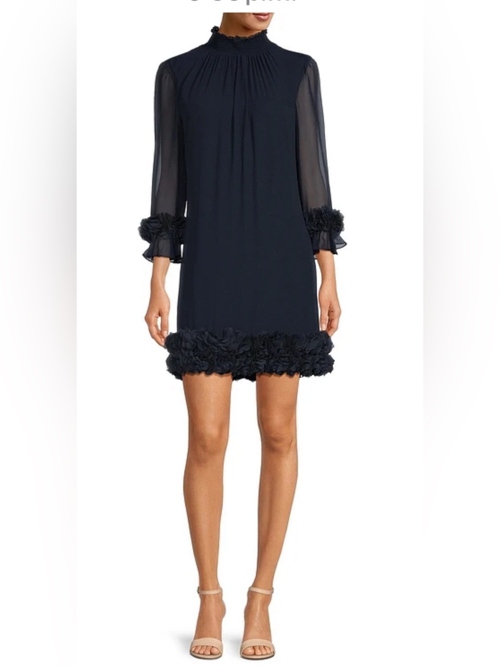 ALEX MARIE AMELIA SMOCKED TURTLENECK FLORAL PETAL DETAIL ILLUSION RUFFLE TRIM